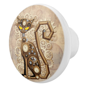Cat Steampunk Vintag Retro Style Machine Keramikknauf