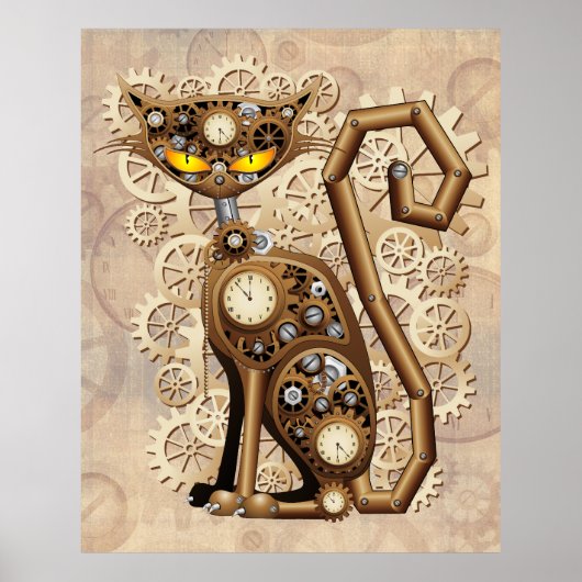 Cat Steampunk Vintag Retro Style Machine Poster (Vorne)