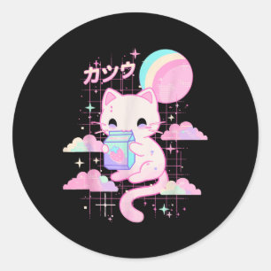 Cat Strawberry Milk Anime 90er japanische Katze Ja Runder Aufkleber