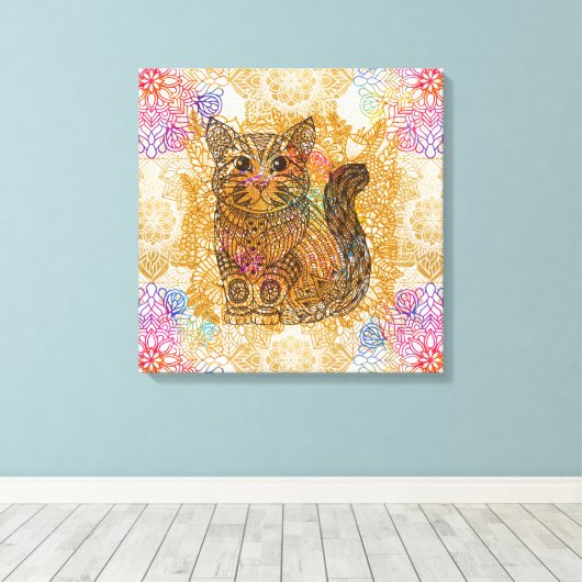 Cat Stretched Canvas Print Leinwanddruck (Insitu (Holzboden))