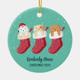 Cat Strumpfs Christmas Kitty Snowy Winter Holiday Keramik Ornament