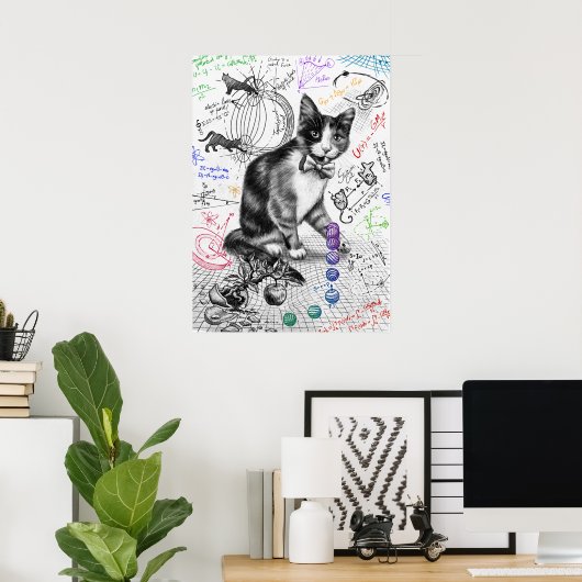 Cat Study Gravity W Poster (Heimbüro)