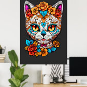 Cat Sugar Skull Halloween, Dia de los Muertos Poster (Heimbüro)