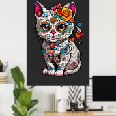 Cat Sugar Skull Halloween, Dia de los Muertos Poster (Heimbüro)