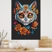 Cat Sugar Skull Halloween, Dia de los Muertos Poster (Küche)