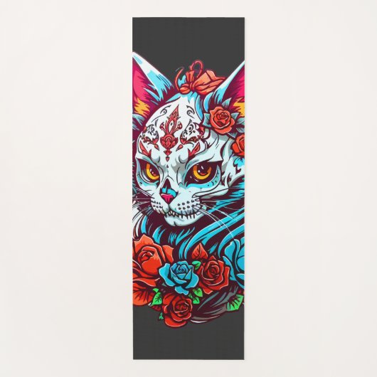 Cat Sugar Skull Halloween, Dia de los Muertos Yogamatte (Vorderseite)