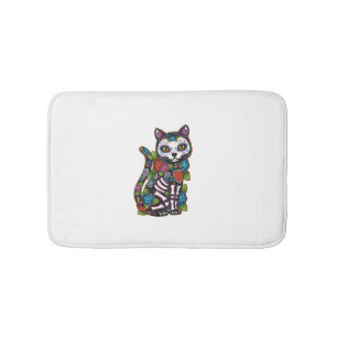 Cat Sugar Skull Mexico Calavera Dia De Los Muertos Badematte