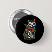 Cat Sugar Skull Mexico Calavera Dia De Los Muertos Button (Vorne & Hinten)
