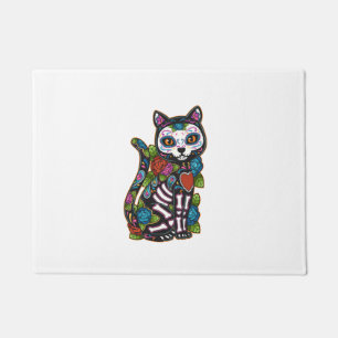 Cat Sugar Skull Mexico Calavera Dia De Los Muertos Fußmatte