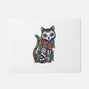Cat Sugar Skull Mexico Calavera Dia De Los Muertos Fußmatte