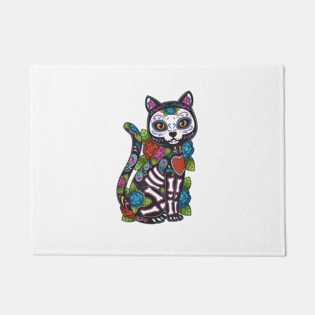 Cat Sugar Skull Mexico Calavera Dia De Los Muertos Fußmatte (Vorderseite)