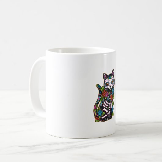 Cat Sugar Skull Mexico Calavera Dia De Los Muertos Kaffeetasse (Vorderseite Links)
