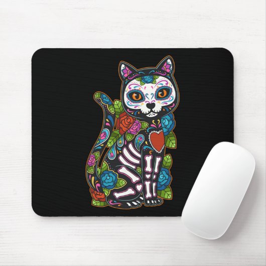 Cat Sugar Skull Mexico Calavera Dia De Los Muertos Mousepad (Mit Mouse)