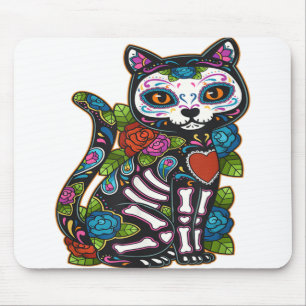 Cat Sugar Skull Mexico Calavera Dia De Los Muertos Mousepad