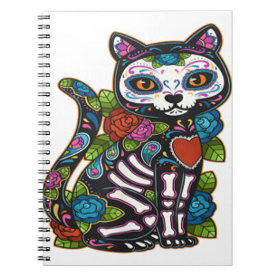 Cat Sugar Skull Mexico Calavera Dia De Los Muertos Notizblock