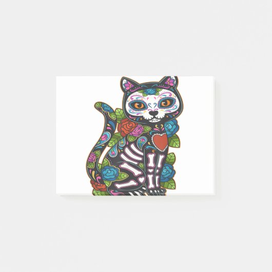 Cat Sugar Skull Mexico Calavera Dia De Los Muertos Post-it Klebezettel (Vorderseite)