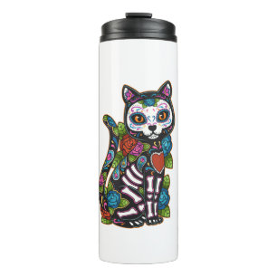 Cat Sugar Skull Mexico Calavera Dia De Los Muertos Thermosbecher
