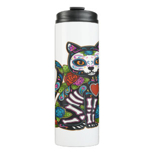 Cat Sugar Skull Mexico Calavera Dia De Los Muertos Thermosbecher
