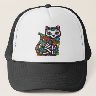 Cat Sugar Skull Mexico Calavera Dia De Los Muertos Truckerkappe