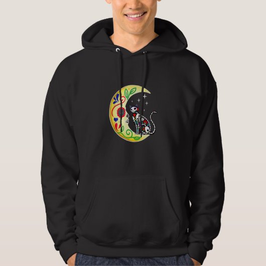 Cat Sugar Skull Mexico Calavera Moon Halloween Hoodie (Vorderseite)