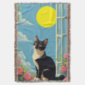 Cat & Sun Throw Blanket Decke (Vorderseite Vertikal)
