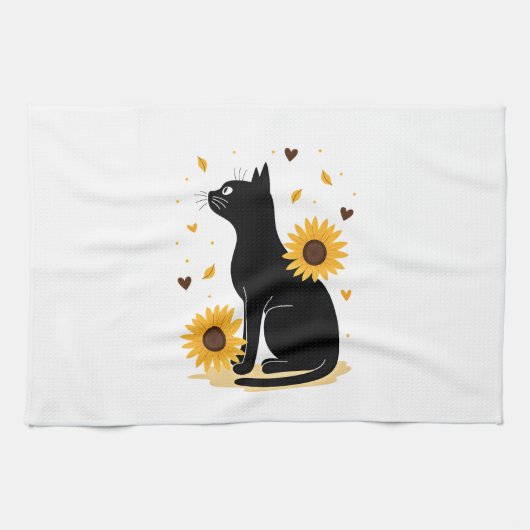Cat Sunflower Christmas Tree Sun Flower Cat Lover Geschirrtuch (Horizontal)