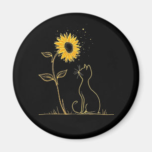 Cat Sunflower Vibes Sunshine and Purrs Magnet
