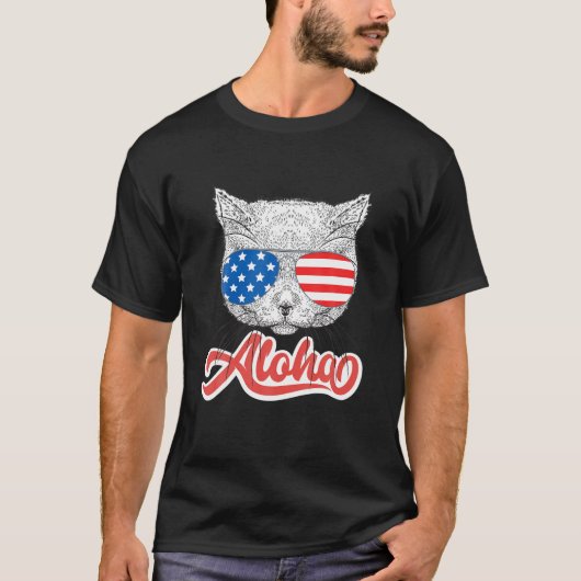 Cat Sunglasses American Flag Niedlich Kitten Aloha T-Shirt (Vorderseite)