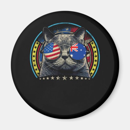 Cat Sunglasses Australien US Flag Roots Australien Magnet (Vorne)