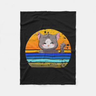 Cat Sunset Retro 80er Style   Vintages Geschenk Fleecedecke