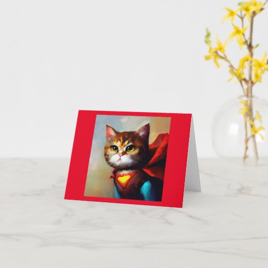Cat Superhero Karte (Gelbe Blume)