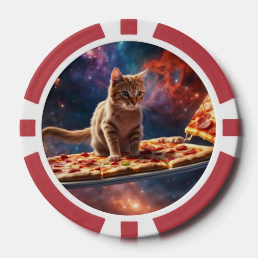Cat surfen eine Pizza im Kosmos Pokerchips (Vorderseite)