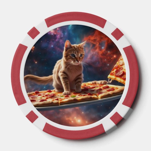 Cat surfen eine Pizza im Kosmos Pokerchips (Rückseite)
