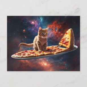 Cat surfen eine Pizza im Kosmos Postkarte