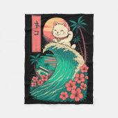 Cat Surfing Japanese _1  Fleecedecke (Vorderseite)