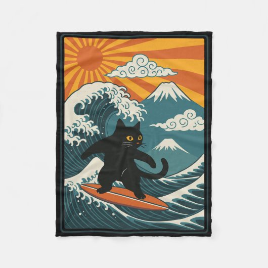 Cat Surfing Japanese _2  Fleecedecke (Vorderseite)