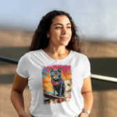 Cat Surfing Niedliche Farbige Comic Illustration T-Shirt