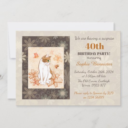 Cat Surprise 40. Geburtstags-Party Einladung (Vorderseite)