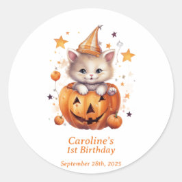 Cat Surprise in a Pumpkin: Geburtstagsparty-Sticke Runder Aufkleber