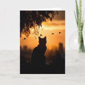 Cat Sympathy Loss of Cat Sunset With Birds Karte (Vorderseite)
