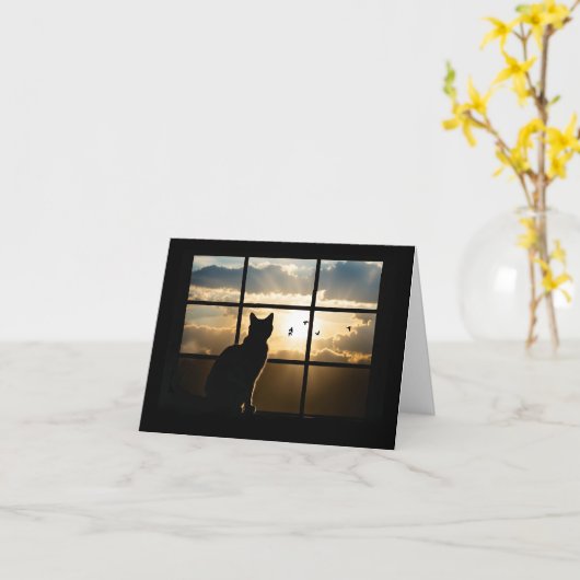 Cat Sympathy Loss of Cat with Beautiful Silhouette Karte (Gelbe Blume)