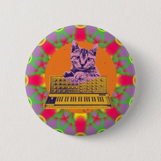 Cat Synthesizer Music Producer Design Button (Vorderseite)