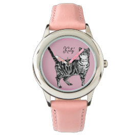 Cat Tabby Pastel Cats Girls Rose Pink Pets Armbanduhr