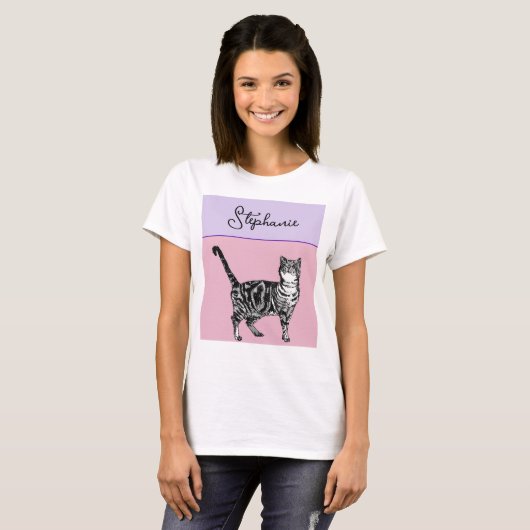 Cat Tabby Pastel Cats Girls Rose Pink Pets T-Shirt (Vorne ganz)