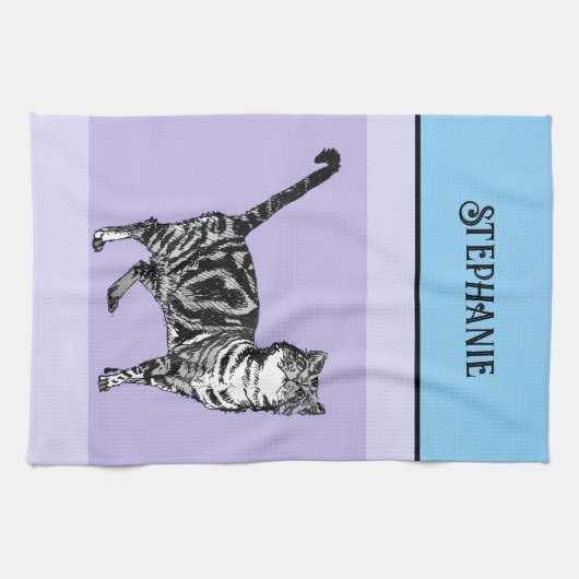 Cat Tabby Pastel Cats Womens Light Blue Purple Geschirrtuch (Horizontal)