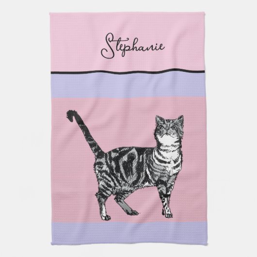 Cat Tabby Pastel Cats Womens Light Pink Purple Geschirrtuch (Vertikal)