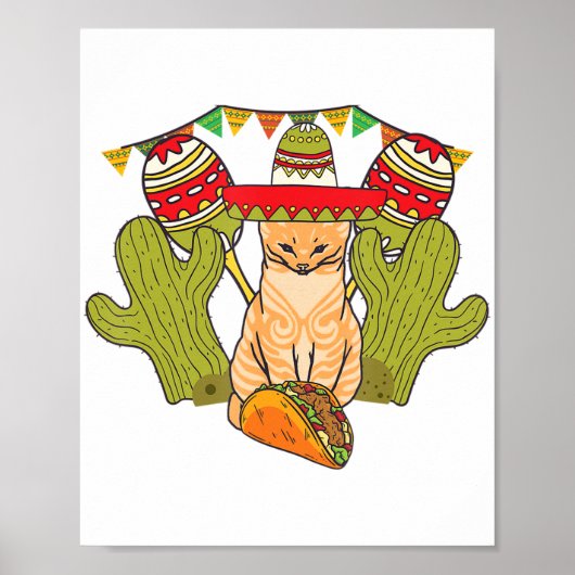Cat Taco Sombrero Mexican Fiesta Funny Cinco de Ma Poster (Vorne)