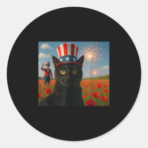 Cat Talking a Selfie Feuerwerk 4. Juli Patrioti Runder Aufkleber