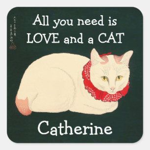 Cat Tama Quadratischer Aufkleber