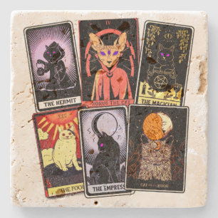 Cat Tarot Cards - Halloween Kaiserin. Hermit, Narr Steinuntersetzer